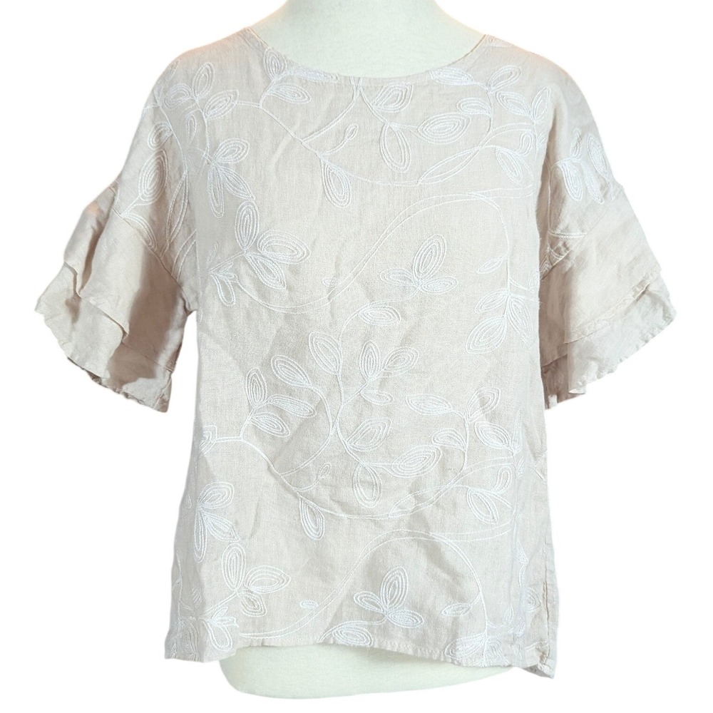Valentina Naldi‎ Linen Top Small Made Italy Embroidered Boho Cottagecore Blouse